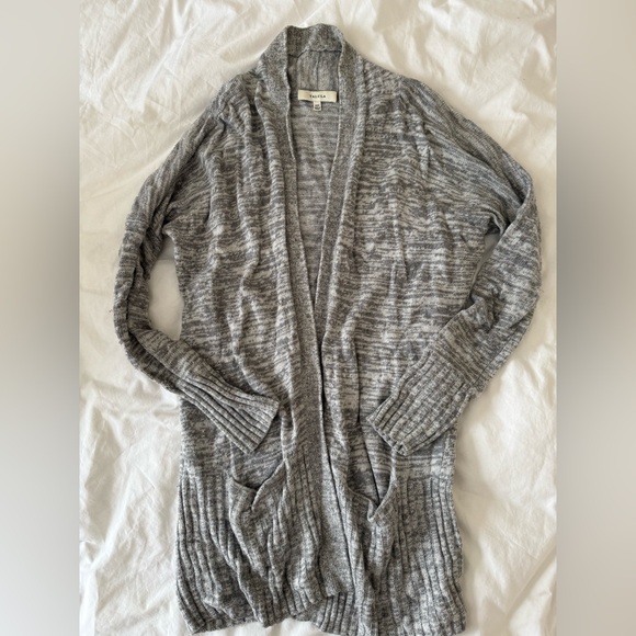 Talula Heather Gray Open-Front Ribbed Long Cardigan - Picture 3 of 9